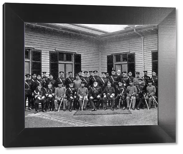 King Edward VII, Prince Fushimi and staff, Aldershot command, 1908-1909. Artist: Gale & Polder
