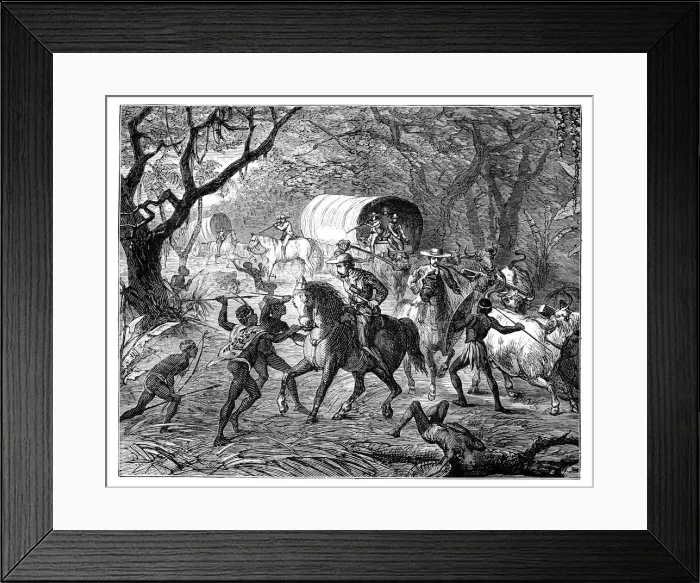 Framed Print : The Caffre War: Natives attacking a convoy, 19th century Framed Print : The Caffre War: Natives attacking a convoy, 19th century
