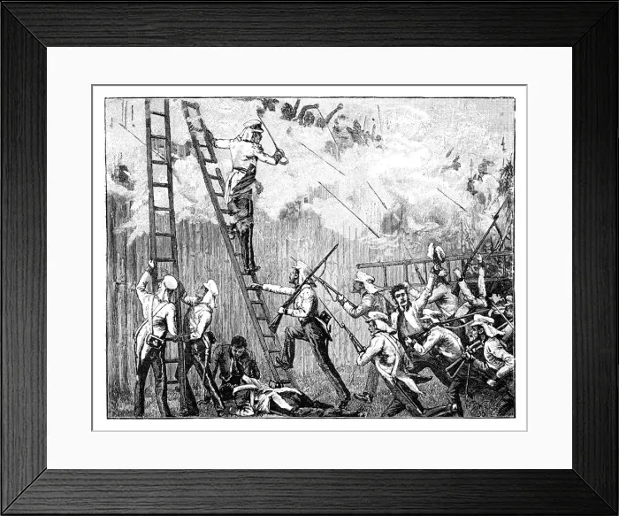 Framed Print : Major Frasers storming party carrying the stockade in front of Rangoon, 19th century Framed Print : Major Frasers storming party carrying the stockade in front of Rangoon, 19th century