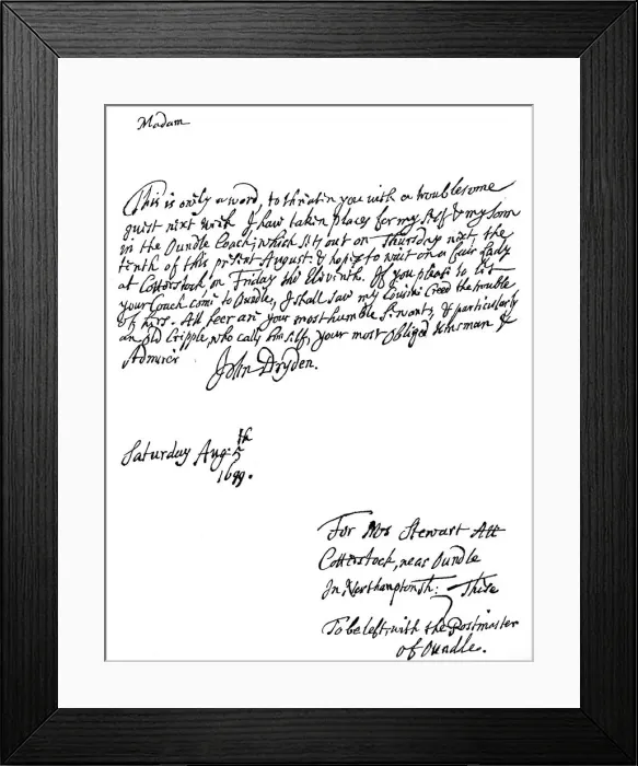 Framed Print : A letter written by John Dryden (1631-12700), English poet, 1699 (1840) Framed Print : A letter written by John Dryden (1631-12700), English poet, 1699 (1840)