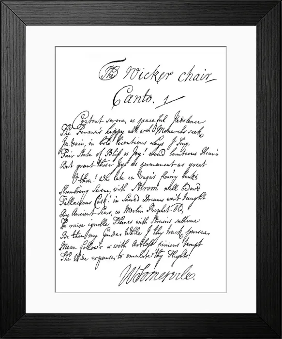Framed Print : Part of the poem of The Wicker Chair, by William Somerville, 1840. Artist: William Somerville Framed Print : Part of the poem of The Wicker Chair, by William Somerville, 1840. Artist: William Somerville
