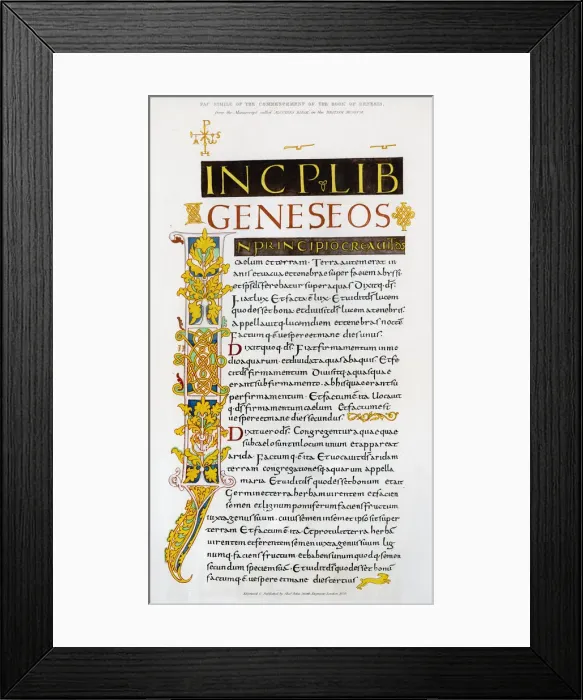 Framed Print : Facsimile of the commencement of the Book of Genesis, 1840 Framed Print : Facsimile of the commencement of the Book of Genesis, 1840
