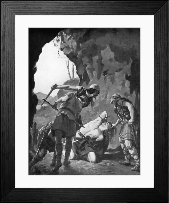 Framed Print : King Constantine I of Scotland being slain by the Danes in 877, c1920. Artist: Margaret Dovaston Framed Print : King Constantine I of Scotland being slain by the Danes in 877, c1920. Artist: Margaret Dovaston