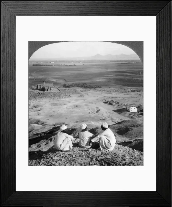 Framed Print : Across the plain of Thebes and past the Memnon statues from the cliffs, Egypt, 1905. Artist: Underwood & Underwood Framed Print : Across the plain of Thebes and past the Memnon statues from the cliffs, Egypt, 1905. Artist: Underwood & Underwood
