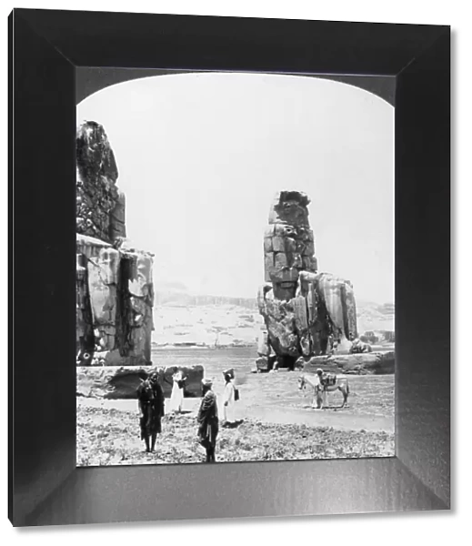 Colossal Memnon statues at Thebes, Egypt, 1905. Artist: Underwood & Underwood