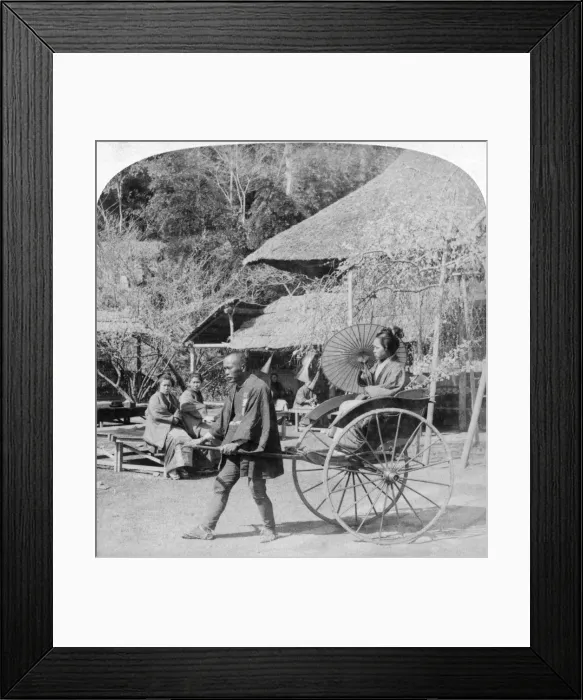 Framed Print : A morning ride in a jinrikisha (rickshaw), Sugita, Japan, 1896. Artist: Underwood & Underwood Framed Print : A morning ride in a jinrikisha (rickshaw), Sugita, Japan, 1896. Artist: Underwood & Underwood