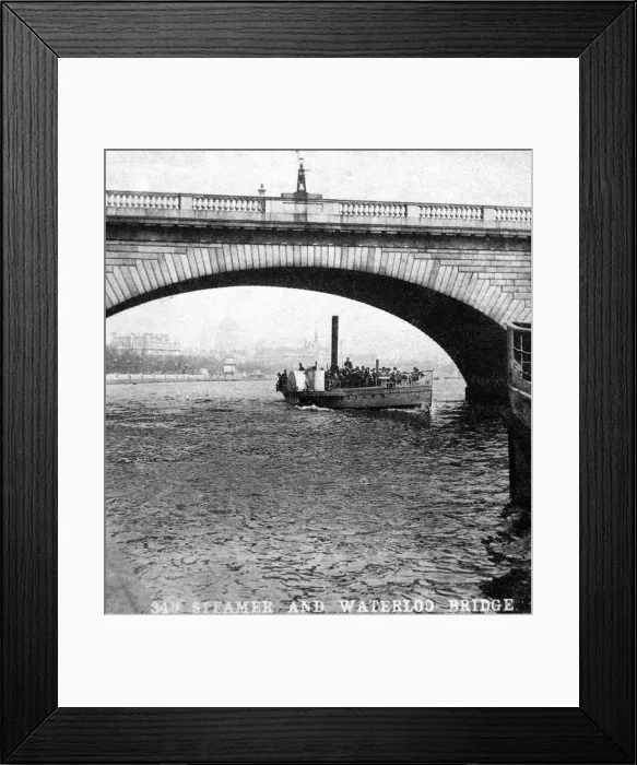 Framed Print : A steamer passing underneath Waterloo Bridge, London, early 20th century Framed Print : A steamer passing underneath Waterloo Bridge, London, early 20th century