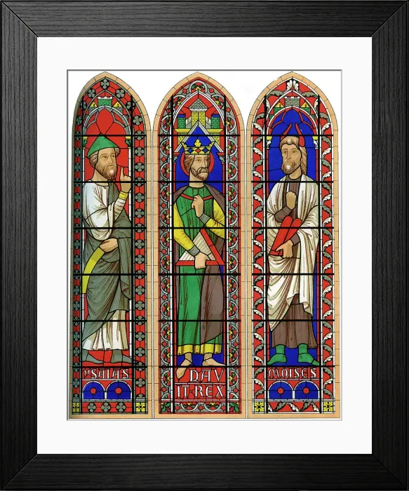 Framed Print : Stained glass of Moses, King David and Isaiah, Bourges Cathedral, 13th century (1849). Artist: Lemercier Framed Print : Stained glass of Moses, King David and Isaiah, Bourges Cathedral, 13th century (1849). Artist: Lemercier