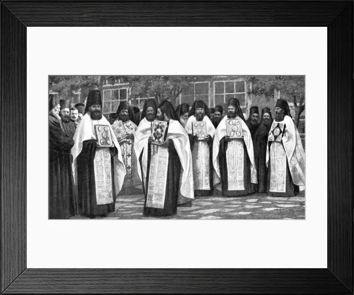 Framed Print : Monks of the Greek church carrying volumes of the Liturgy, Greece, 1922 Framed Print : Monks of the Greek church carrying volumes of the Liturgy, Greece, 1922