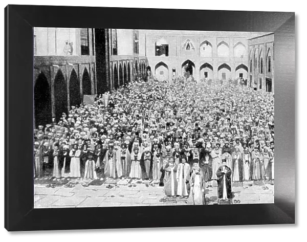 A congregation faces the holy Kaaba in Meccas mosque, Saudi Arabia, 1922