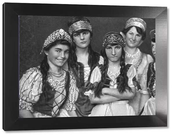 Traditional costumes worn by Hungarian women, Hungary, 1922