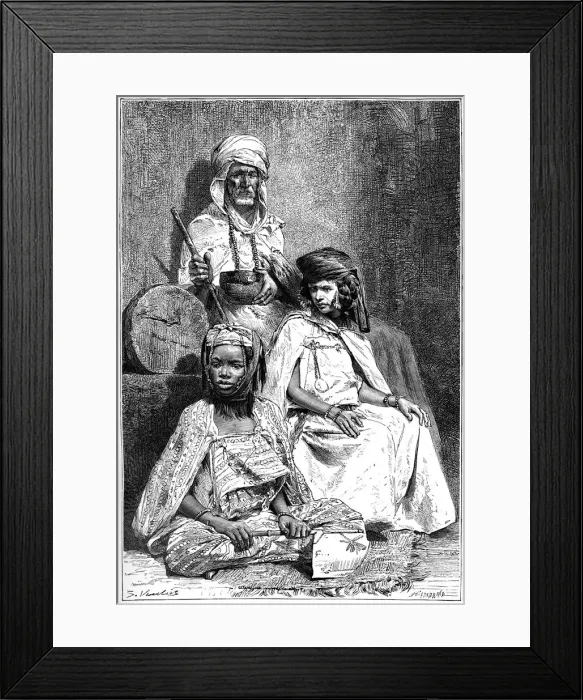Framed Print : Arab mendicant, Biskra and El-kantra women, c1890. Artist: Hildibrand Framed Print : Arab mendicant, Biskra and El-kantra women, c1890. Artist: Hildibrand