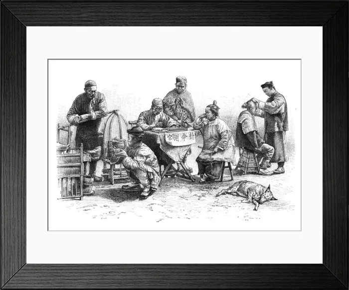 Framed Print : A street in Kin-Kiang, types and costumes, c1890 Framed Print : A street in Kin-Kiang, types and costumes, c1890