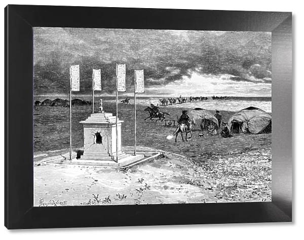 The tomb of a lama and an encampment, Mongolian desert, c1890