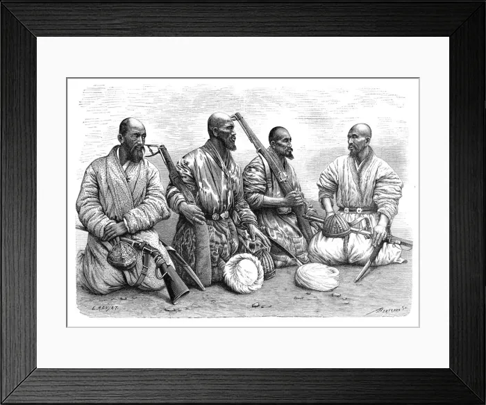 Framed Print : Types and costumes from Chinese Turkestan, c1890. Artist: A Bertrand Framed Print : Types and costumes from Chinese Turkestan, c1890. Artist: A Bertrand