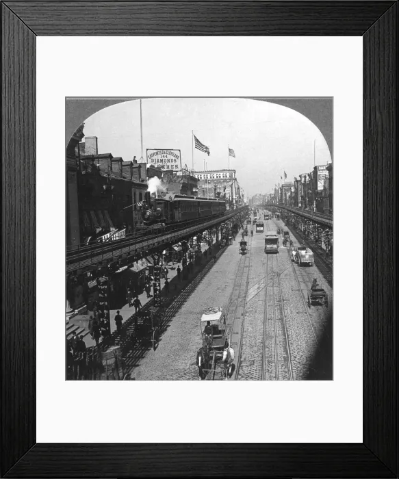 Framed Print : The Bowery, New York, USA, 1900. Artist: BL Singley Framed Print : The Bowery, New York, USA, 1900. Artist: BL Singley