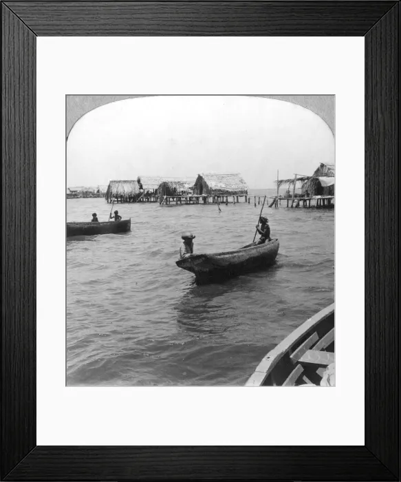 Framed Print : Indians in log canoes, Lake Maracaibo, Venezuela, c1900s Framed Print : Indians in log canoes, Lake Maracaibo, Venezuela, c1900s