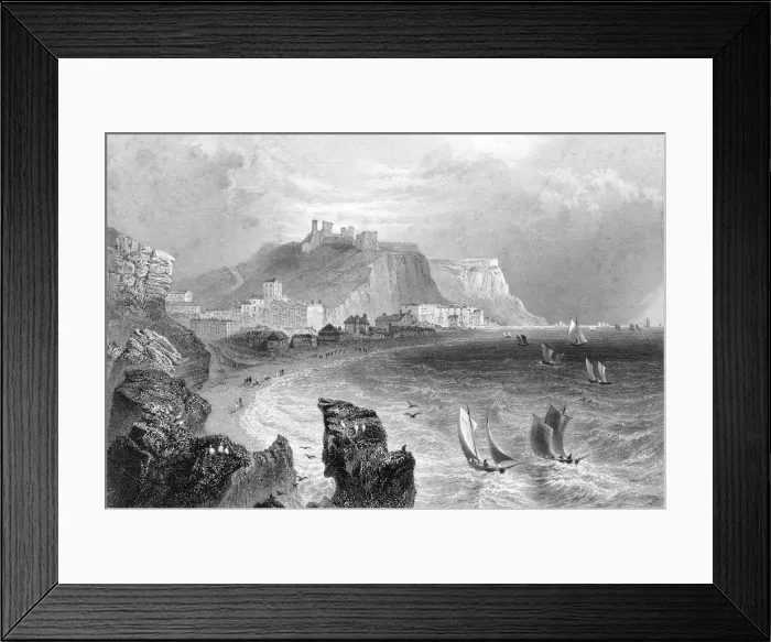 Framed Print : The coastline at Hastings, East Sussex, 1840. Artist: R Wallis Framed Print : The coastline at Hastings, East Sussex, 1840. Artist: R Wallis