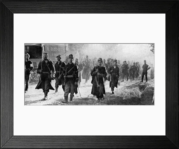 Framed Print : Belgian troops nearing the scene of battle, First World War, 1914 Framed Print : Belgian troops nearing the scene of battle, First World War, 1914