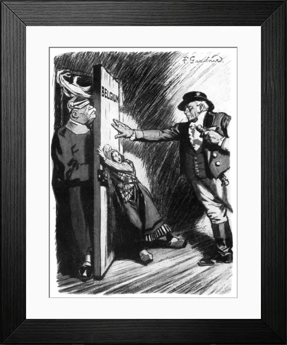 Framed Print : Stand Back!, John Bull helps little Belgium to bar the German invader, First World War, 1914
