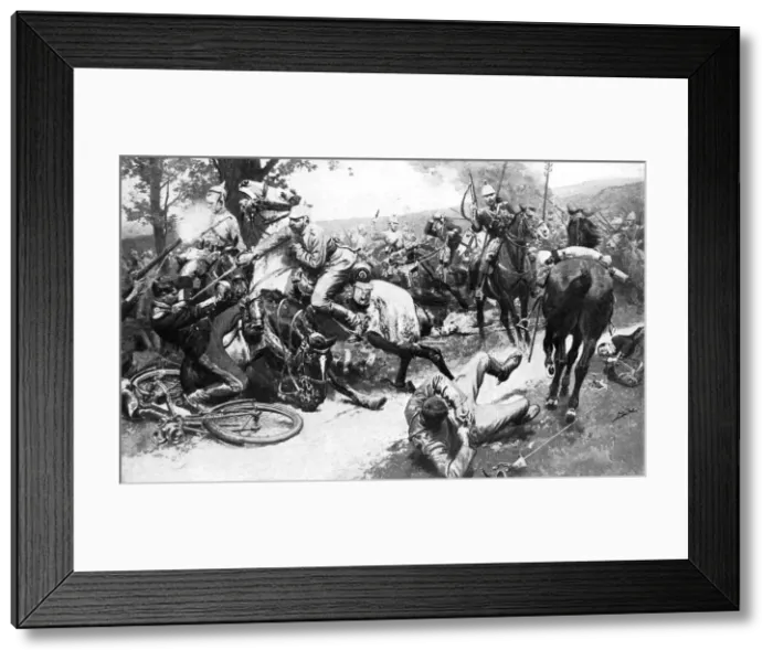 Framed Print : French cavalry attacking German troops, First World War, 1914 Framed Print : French cavalry attacking German troops, First World War, 1914