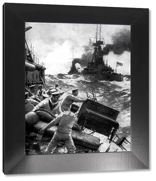 British sailors throwing overboard luxuries, North Sea, First World War, 1914