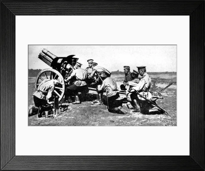 Framed Print : Russian Howitzer at practice fire, First World War, 1914 Framed Print : Russian Howitzer at practice fire, First World War, 1914