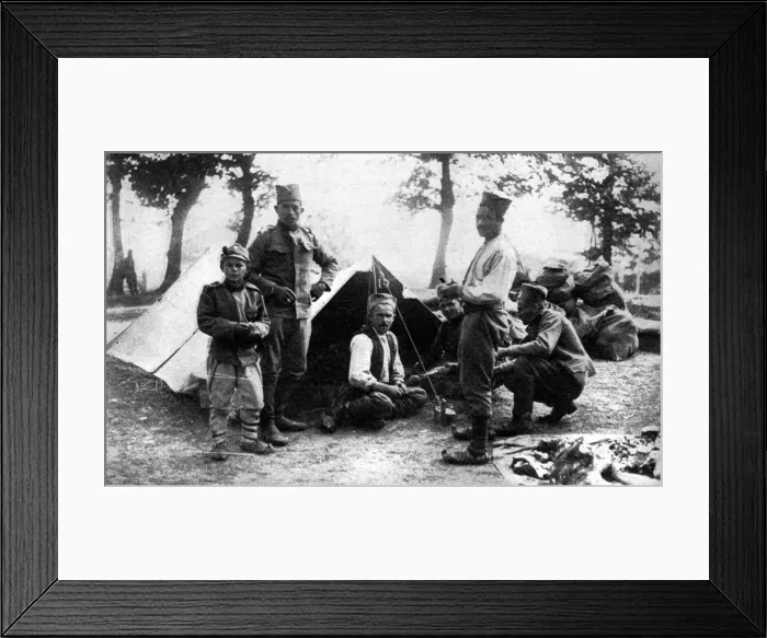 Framed Print : Serbian soldiers camping, First World War, 1914 Framed Print : Serbian soldiers camping, First World War, 1914