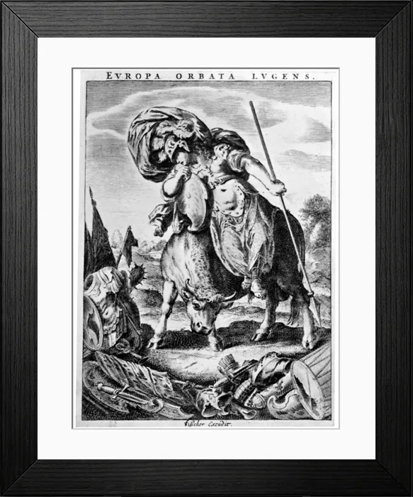 Framed Print : Allegorial view of Europe, early 17th century (1926). Artist: Cornelis de Visscher Framed Print : Allegorial view of Europe, early 17th century (1926). Artist: Cornelis de Visscher