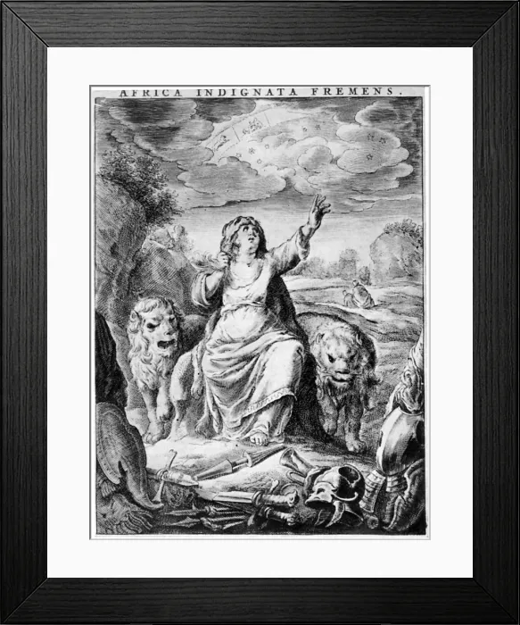 Framed Print : Allegorical view of Africa, early 17th century (1926). Artist: Cornelis de Visscher Framed Print : Allegorical view of Africa, early 17th century (1926). Artist: Cornelis de Visscher