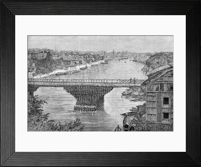 Framed Print : The Srinagar Bridge over the river Jhelum, Pakistan, 1895 Framed Print : The Srinagar Bridge over the river Jhelum, Pakistan, 1895