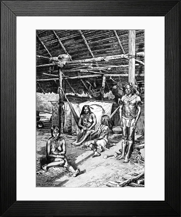 Framed Print : Inside a Ticuna hut, South Ameriica, 1895 Framed Print : Inside a Ticuna hut, South Ameriica, 1895