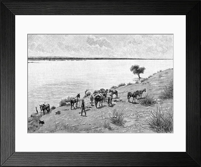 Framed Print : The banks of the Rio Neuquen, Argentina, 1895. Artist: Alfred Paris