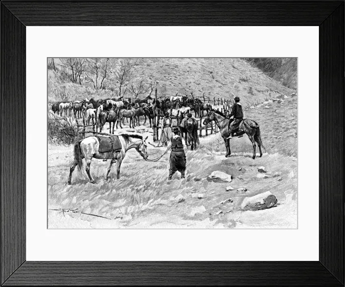 Framed Print : A corral, Patagonia, Argentina, 1895. Artist: Alfred Paris Framed Print : A corral, Patagonia, Argentina, 1895. Artist: Alfred Paris