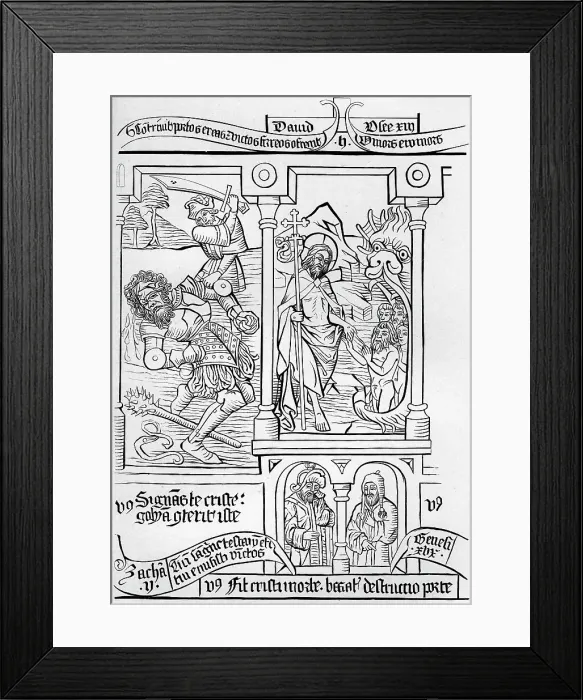 Framed Print : Fragment facsimile of page 28 of the Bible of the Poor, 1849. Artist: A Bisson