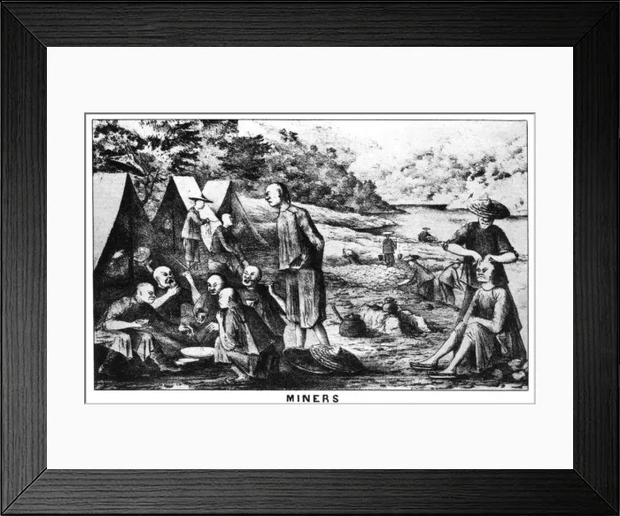 Framed Print : Californian gold miners, 19th century (1937). Artist: Britton & Rey Framed Print : Californian gold miners, 19th century (1937). Artist: Britton & Rey