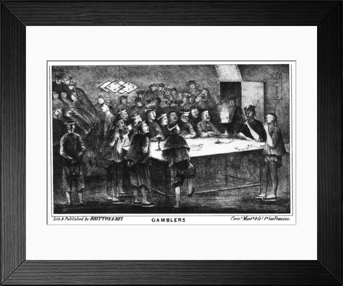 Framed Print : Gambling during the Californian gold rush, 19th century (1937). Artist: Britton & Rey Framed Print : Gambling during the Californian gold rush, 19th century (1937). Artist: Britton & Rey