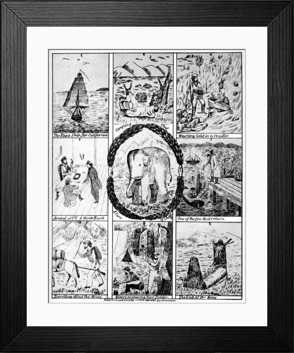 Framed Print : Scenes from the California gold rush, 1849 (1937). Artist: Cooke & Le Count Framed Print : Scenes from the California gold rush, 1849 (1937). Artist: Cooke & Le Count