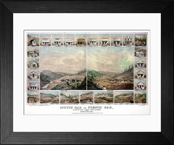 Framed Print : Scotts Bar and French Bar, on the Scotts River, Siskiyou County, California, 1856 (1937). Artist: Britton & Rey Framed Print : Scotts Bar and French Bar, on the Scotts River, Siskiyou County, California, 1856 (1937). Artist: Britton & Rey