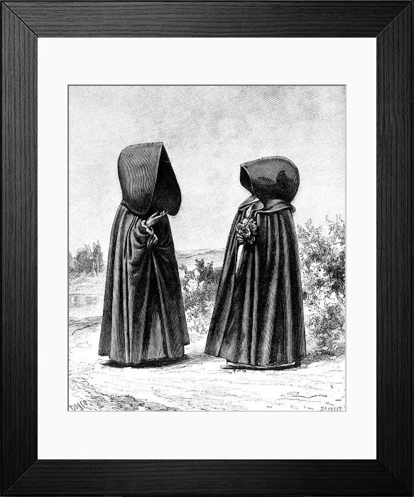 Framed Print : Two hooded women from Faial, Portugal, and San Miguel, Spain, c1900s Framed Print : Two hooded women from Faial, Portugal, and San Miguel, Spain, c1900s