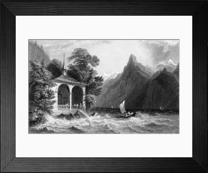 Framed Print : Tells Chapel, Lake Uri, Switzerland, 1836. Artist: R Wallis Framed Print : Tells Chapel, Lake Uri, Switzerland, 1836. Artist: R Wallis