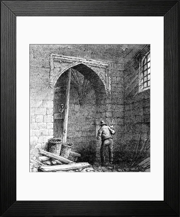 Framed Print : Cellars beneath the Houses of Parliament House in the time of King James I, c1902 Framed Print : Cellars beneath the Houses of Parliament House in the time of King James I, c1902