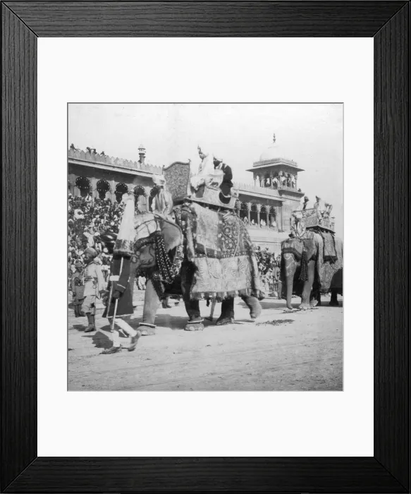 Framed Print : An elephant procession passing Jumma Masjid, Delhi, India, 1900s. Artist: H Hands & Son Framed Print : An elephant procession passing Jumma Masjid, Delhi, India, 1900s. Artist: H Hands & Son