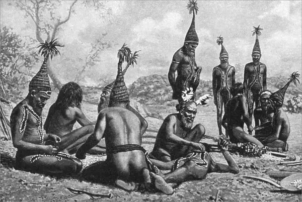 Arunta tribesmen of central Australia preparing a new corroboree, 1922. Artist: Baldwin Spencer
