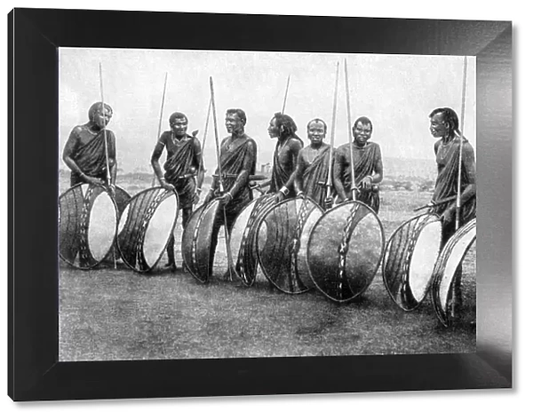 A group of Masai warriors in full battle panoply, 1922. Artist: SJ Hopper