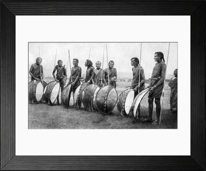 Framed Print : A group of Masai warriors in full battle panoply, 1922. Artist: SJ Hopper Framed Print : A group of Masai warriors in full battle panoply, 1922. Artist: SJ Hopper