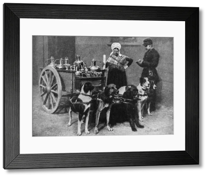 Framed Print : A milkwoman with a government inspector, Belgium, 1922 Framed Print : A milkwoman with a government inspector, Belgium, 1922