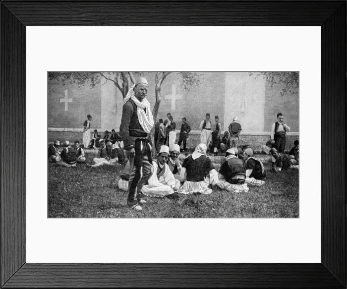 Framed Print : A meeting of Mirdite mountaineers and their town kinsmen outside a Scutari cathedral, Turkey, 1922 Framed Print : A meeting of Mirdite mountaineers and their town kinsmen outside a Scutari cathedral, Turkey, 1922