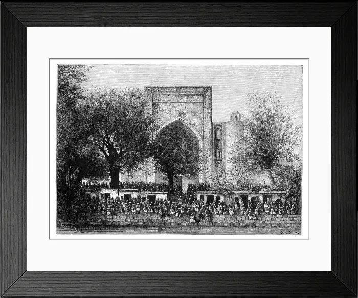 Framed Print : An assembly before the mosque in Bukhara, Uzbekistan, 1895. Artist: Armand Kohl Framed Print : An assembly before the mosque in Bukhara, Uzbekistan, 1895. Artist: Armand Kohl