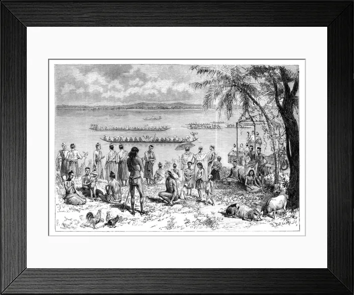 Framed Print : Boat racing on the Mekong, 1895. Artist: Charles Barbant Framed Print : Boat racing on the Mekong, 1895. Artist: Charles Barbant